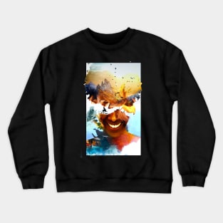 Her Mountain Smile Afro Double Exposure Nature Beautiful Crewneck Sweatshirt